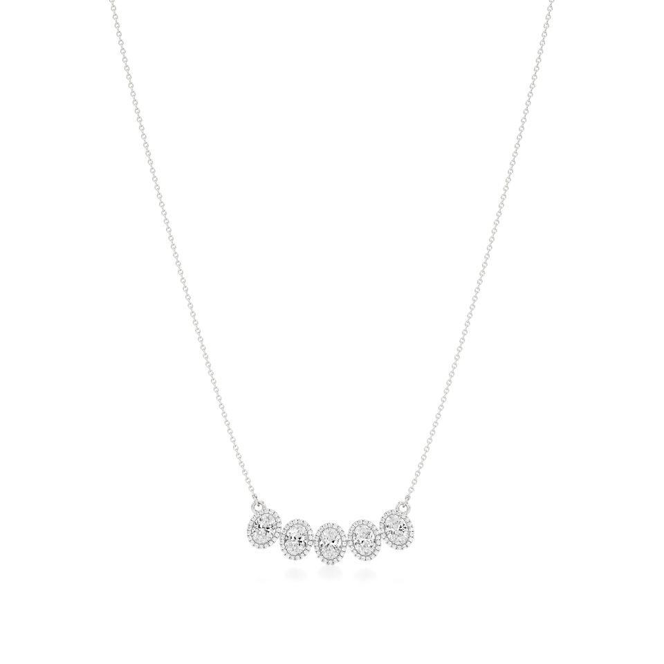 14k White Gold Elysian Five Stone Halo Necklace