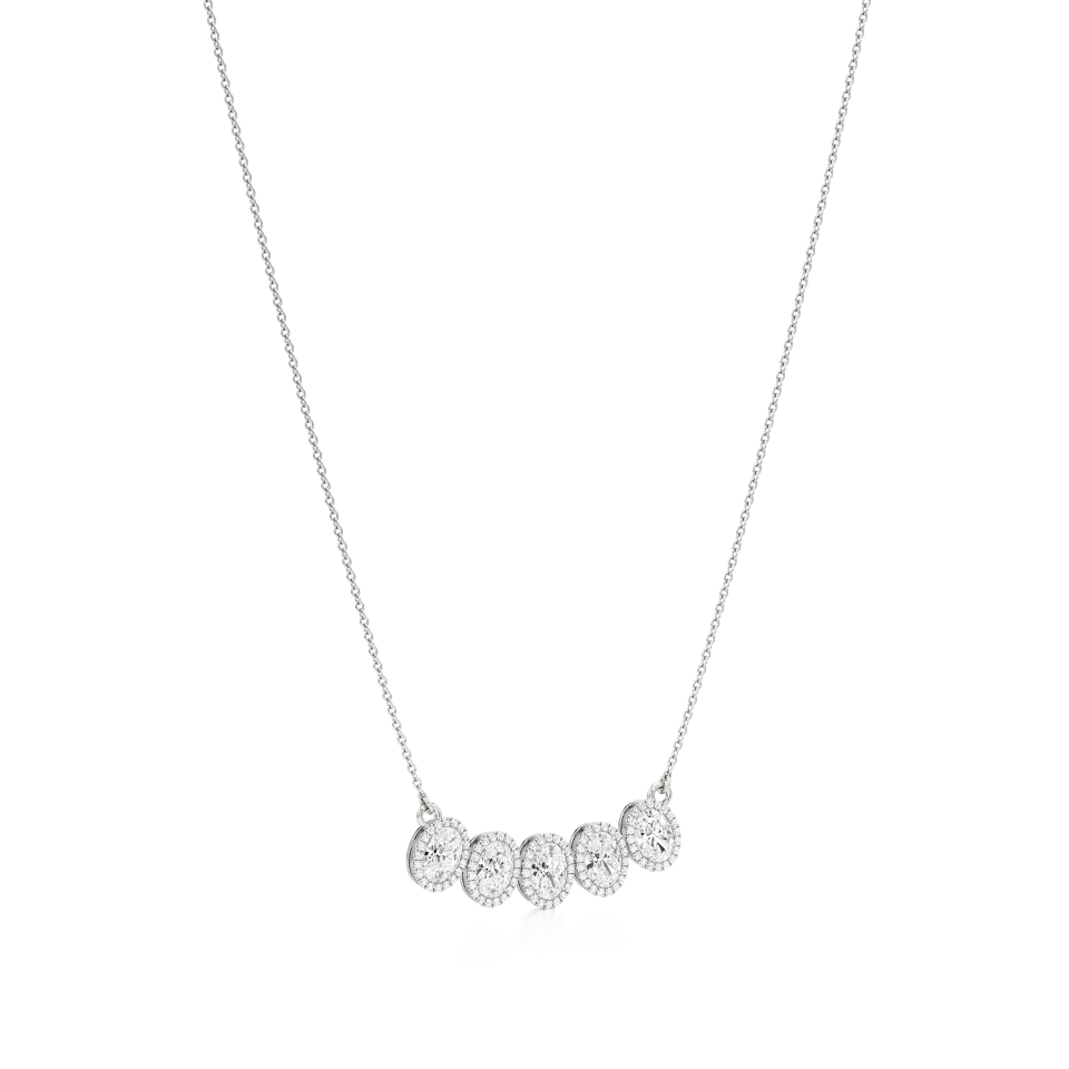 14k White Gold Elysian Five Stone Halo Necklace