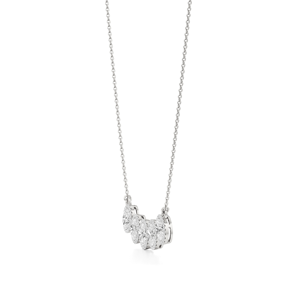 14k White Gold Elysian Five Stone Halo Necklace