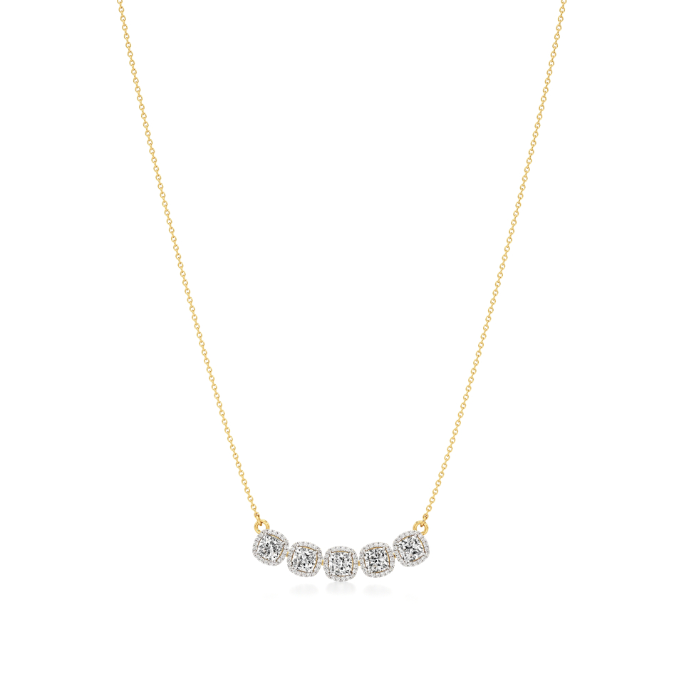 14k Yellow Gold Celestial Five Stone Halo Necklace