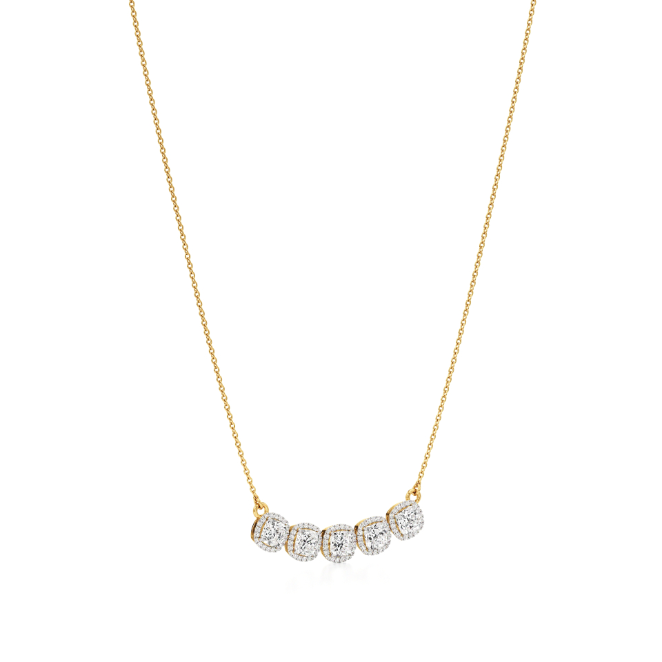 14k Yellow Gold Celestial Five Stone Halo Necklace