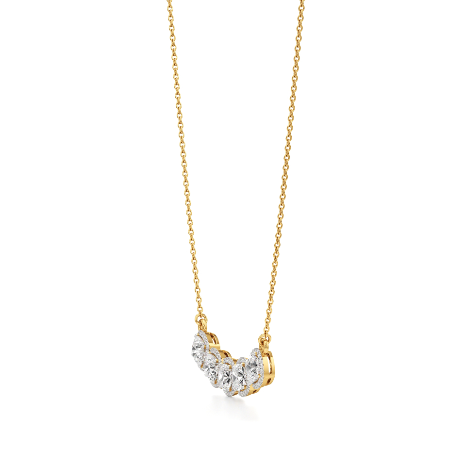 14k Yellow Gold Celestial Five Stone Halo Necklace
