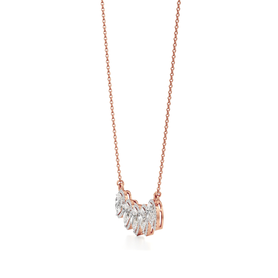 14k Rose Gold Radiant Five Stone Pear Halo Necklace