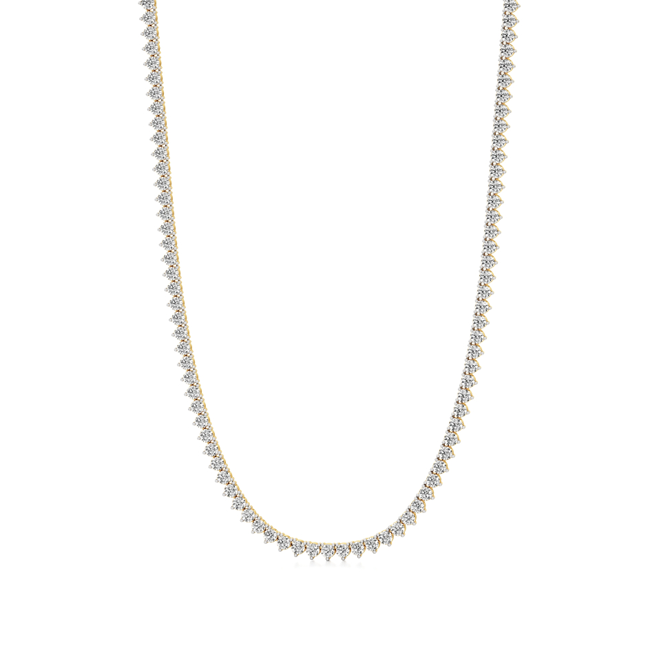 14k Yellow Gold Lavish Three Prong Tennis Necklace