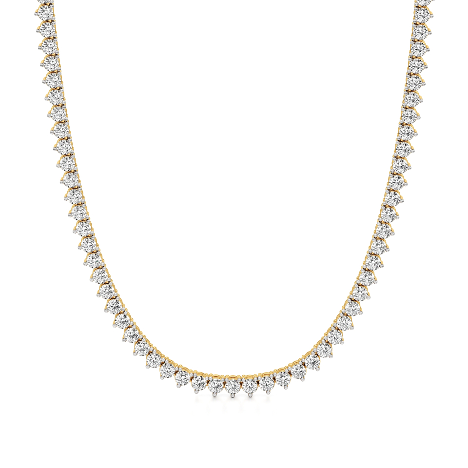 14k Yellow Gold Lavish Three Prong Tennis Necklace