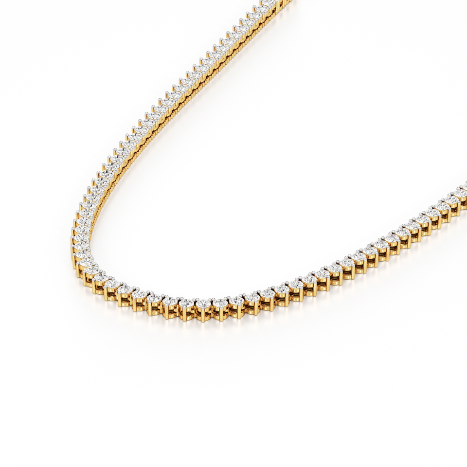 14k Yellow Gold Lavish Three Prong Tennis Necklace