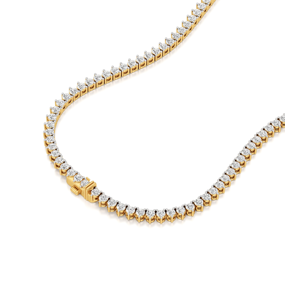 14k Yellow Gold Lavish Three Prong Tennis Necklace