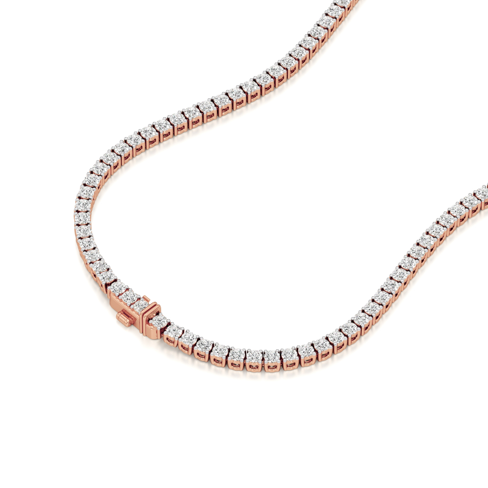 14k Rose Gold Luxurious Four Prong Tennis Necklace