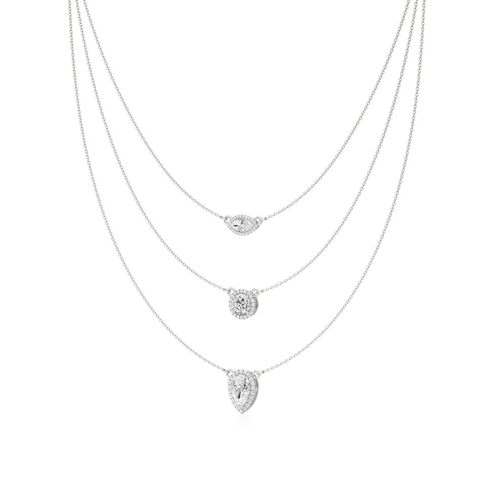 14k White Gold Elegance Personified 3 Layered Necklace