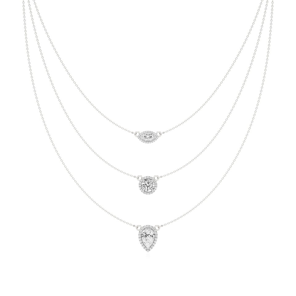 14k White Gold Elegance Personified 3 Layered Necklace