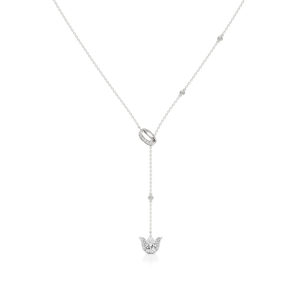 14k White Gold Vanya Dropped Lotus Charm Diamond Necklace