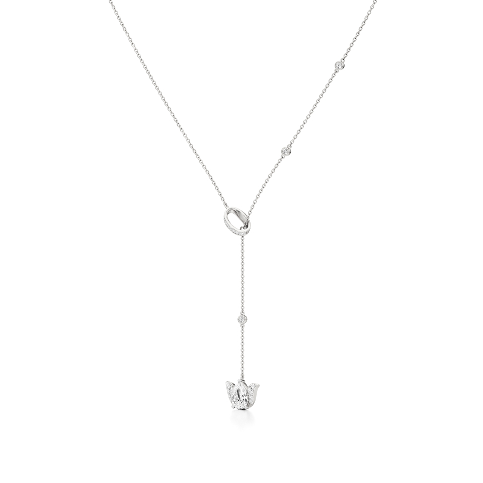 14k White Gold Vanya Dropped Lotus Charm Diamond Necklace