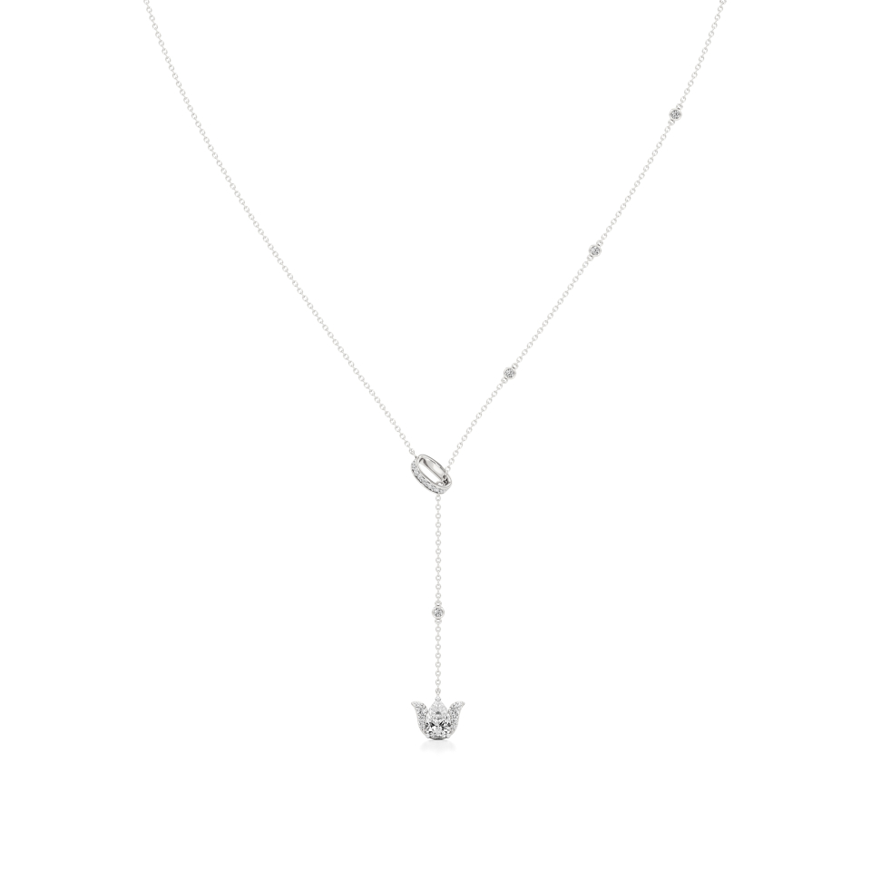 14k White Gold Vanya Dropped Lotus Charm Diamond Necklace