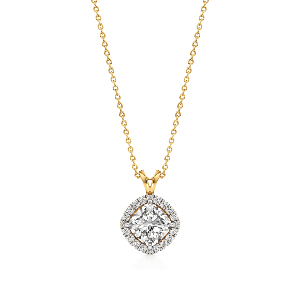 14k Yellow Gold Cushion Elegance Halo Pendant