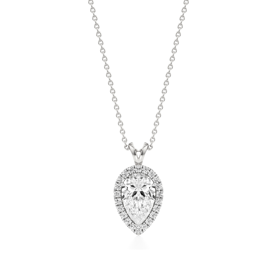 14k White Gold Pear Grace Halo Pendant