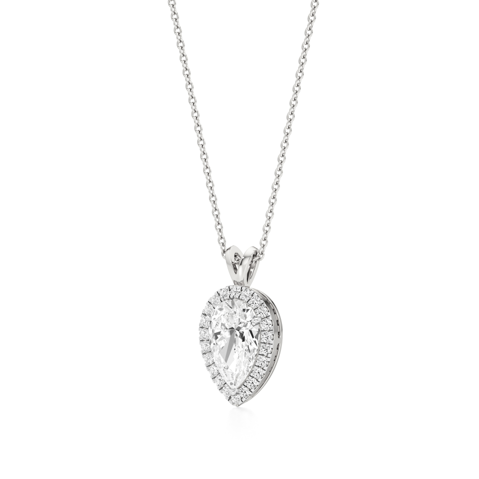 14k White Gold Pear Grace Halo Pendant
