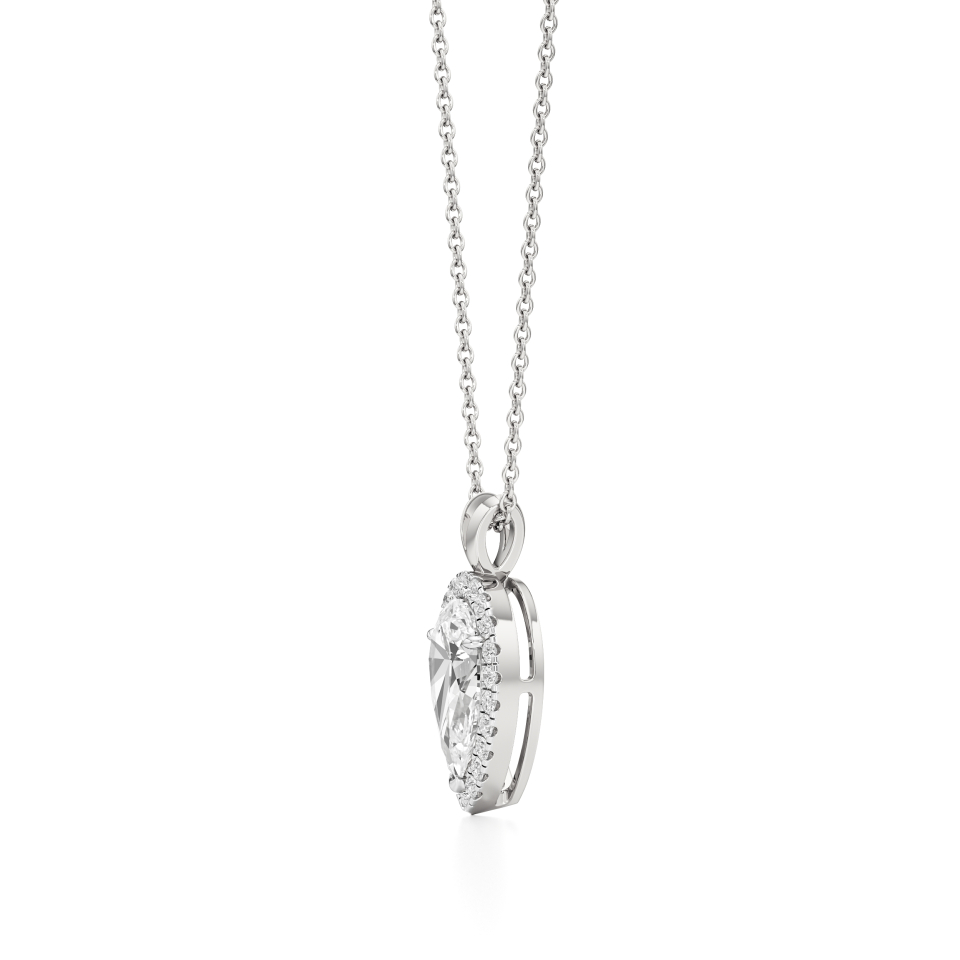 14k White Gold Pear Grace Halo Pendant