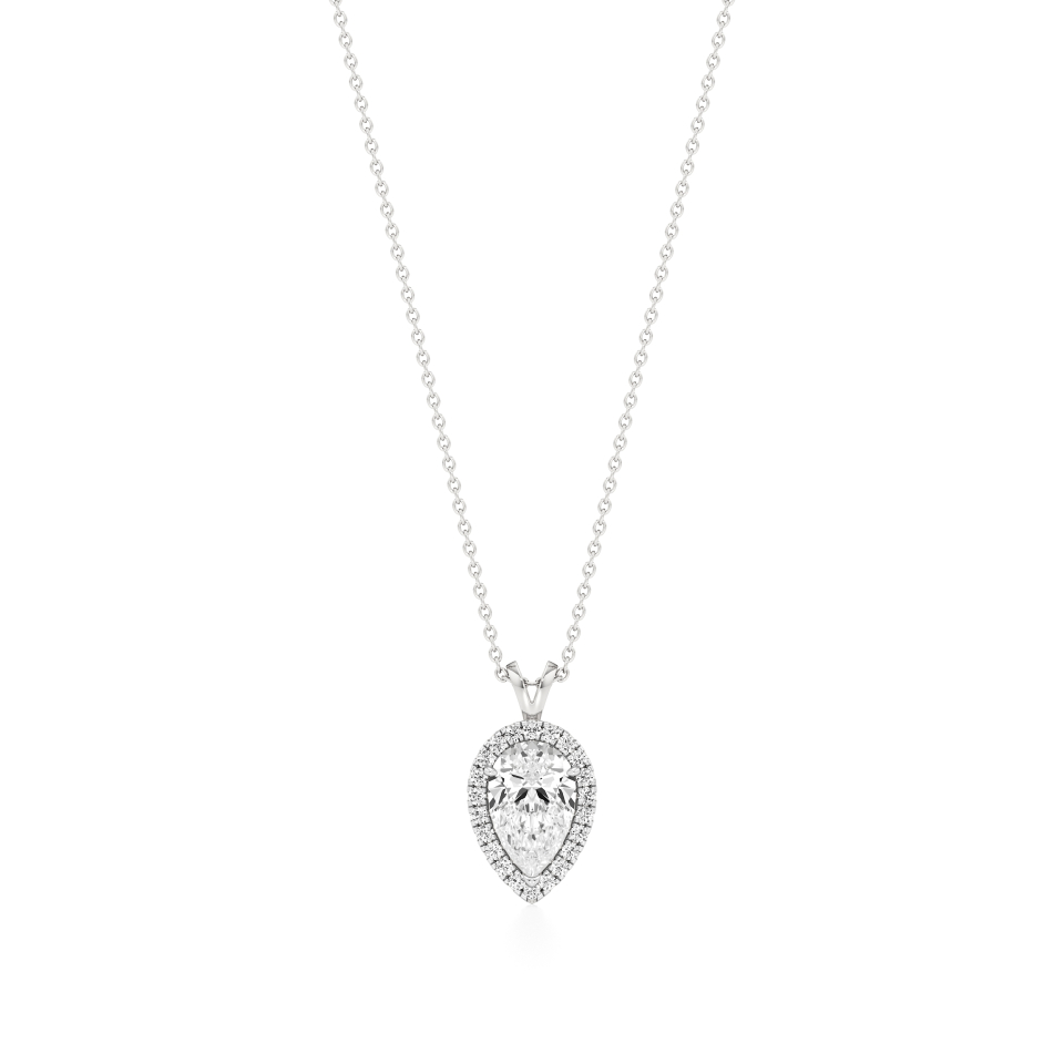 14k White Gold Pear Grace Halo Pendant