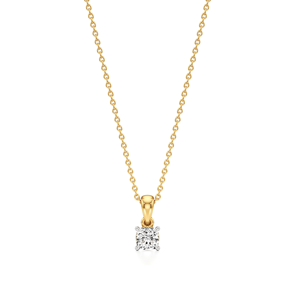 14k Yellow Gold Elegance Embodied Cushion Brilliant Solitaire Pendant