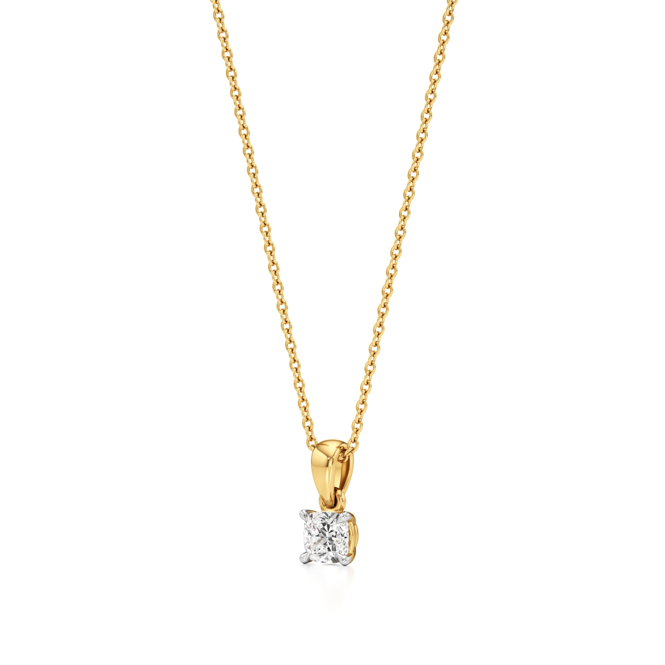 14k Yellow Gold Elegance Embodied Cushion Brilliant Solitaire Pendant
