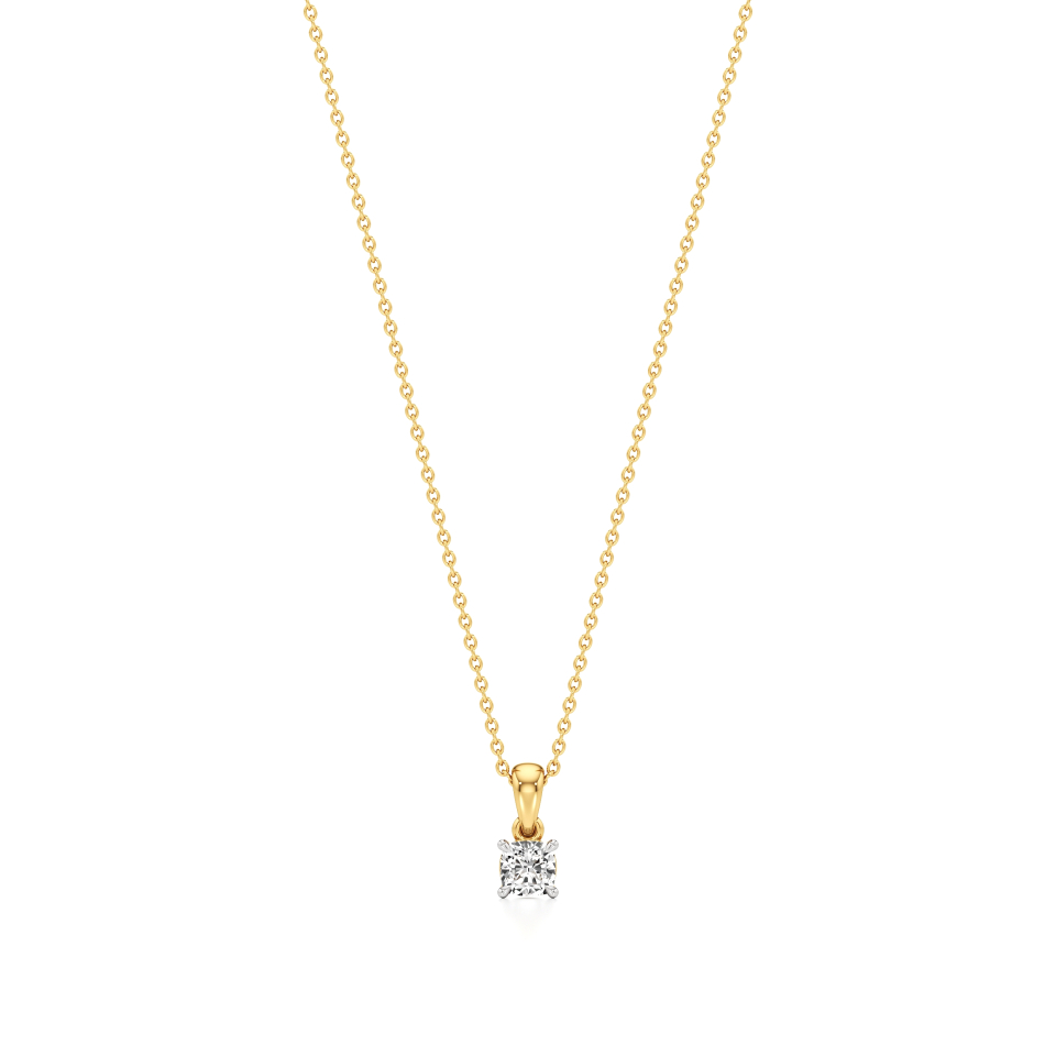 14k Yellow Gold Elegance Embodied Cushion Brilliant Solitaire Pendant