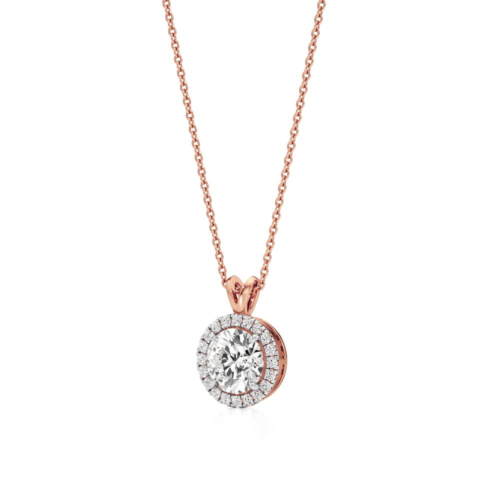 14k Rose Gold Round Radiance Halo Pendant