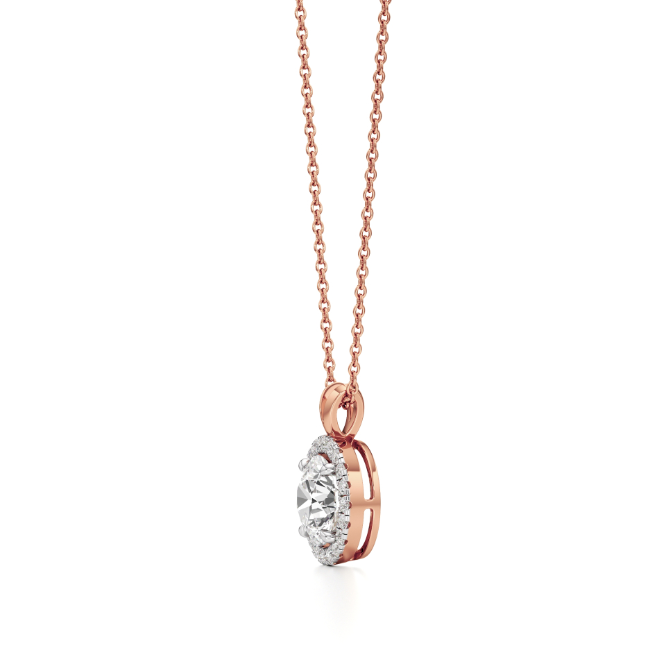14k Rose Gold Round Radiance Halo Pendant