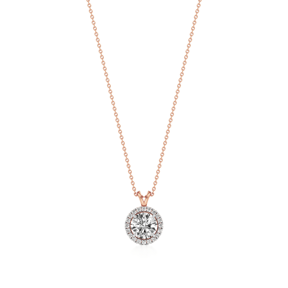 14k Rose Gold Round Radiance Halo Pendant