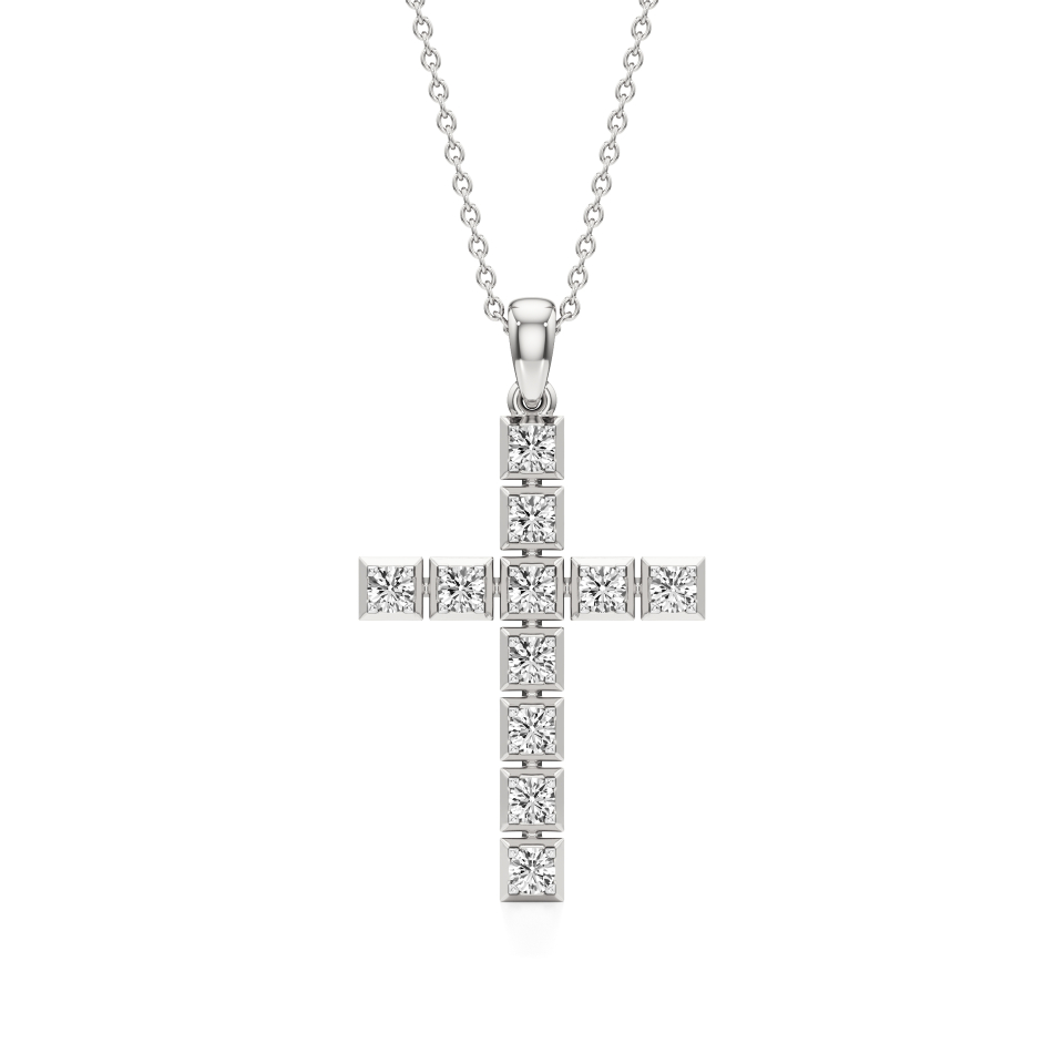 14k White Gold Divine Sparkle Diamond Cross Pendant