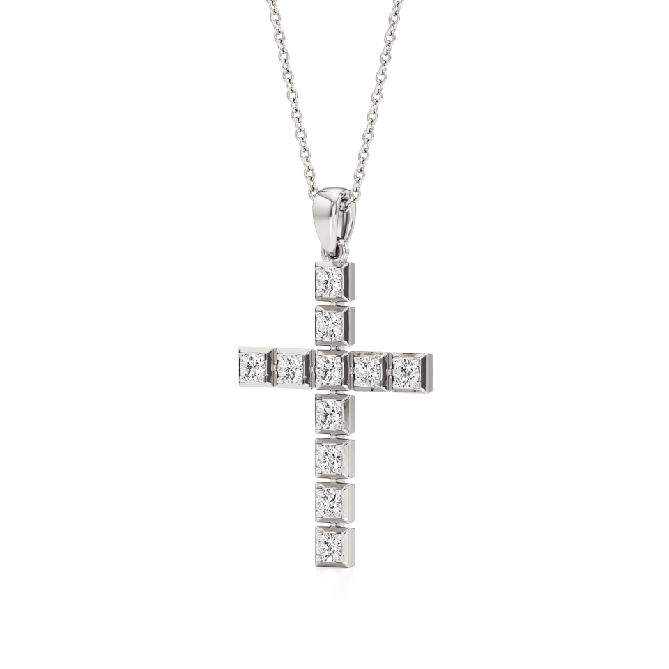 14k White Gold Divine Sparkle Diamond Cross Pendant