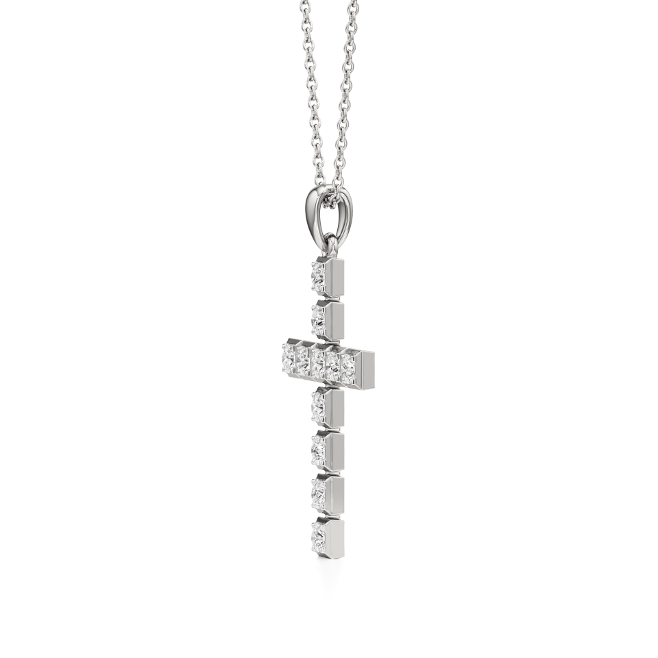 14k White Gold Divine Sparkle Diamond Cross Pendant