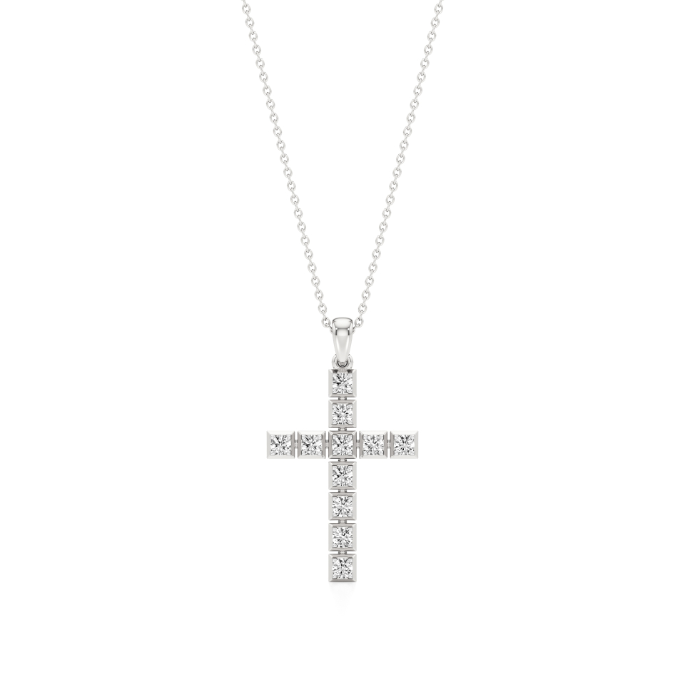 14k White Gold Divine Sparkle Diamond Cross Pendant