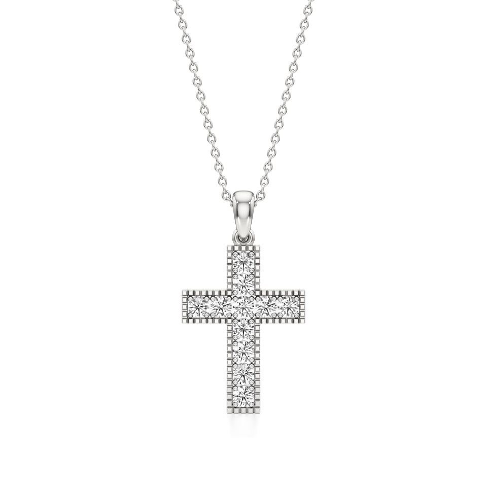 14k White Gold Celestial Harmony Diamond Cross Pendant