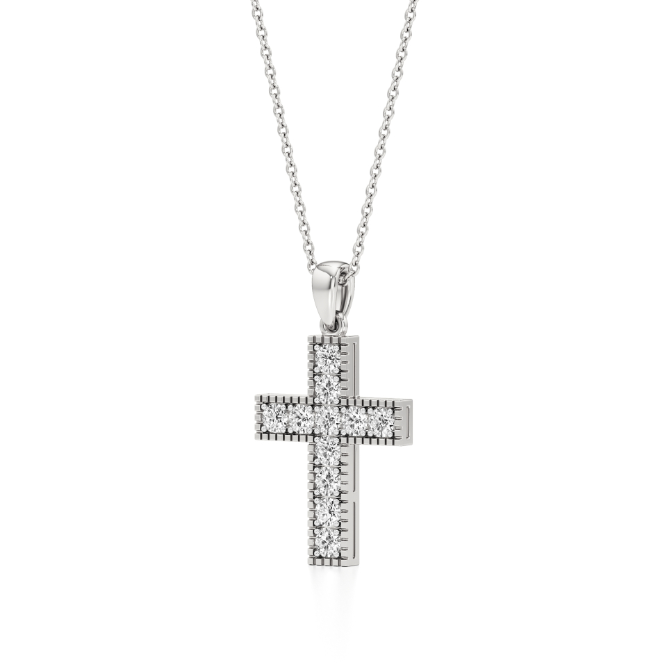 14k White Gold Celestial Harmony Diamond Cross Pendant