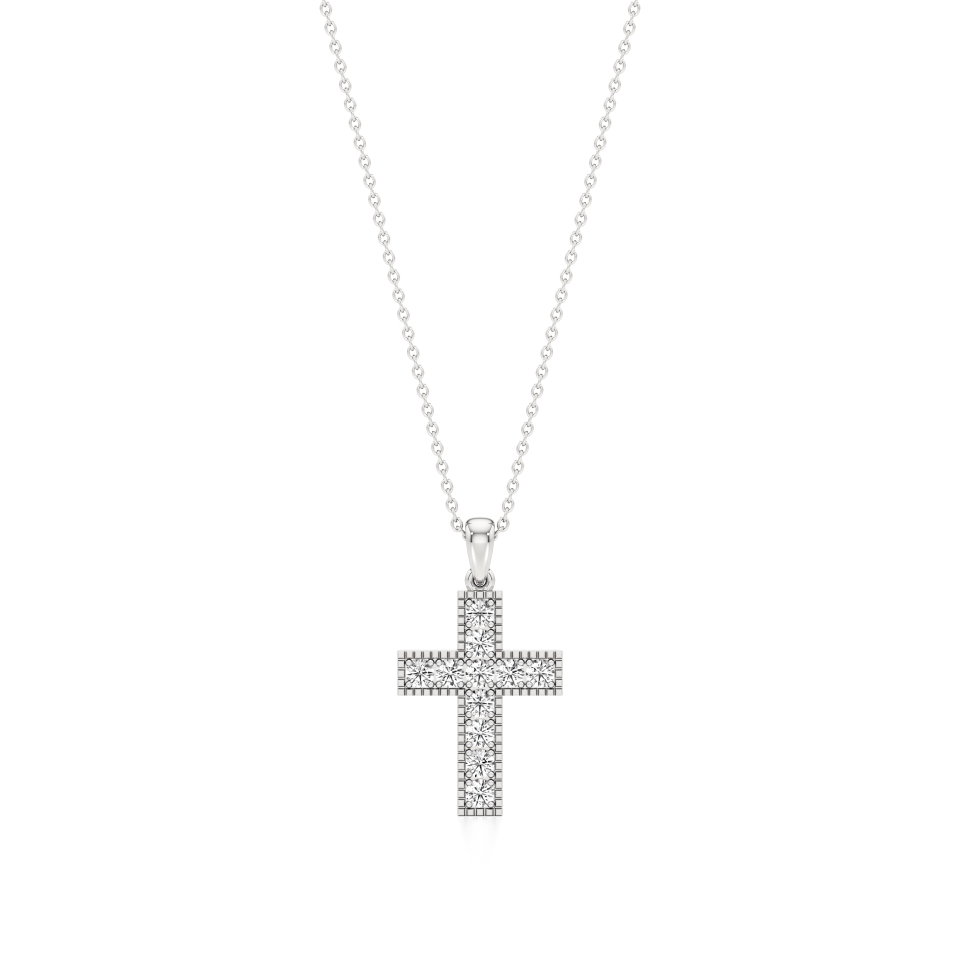 14k White Gold Celestial Harmony Diamond Cross Pendant