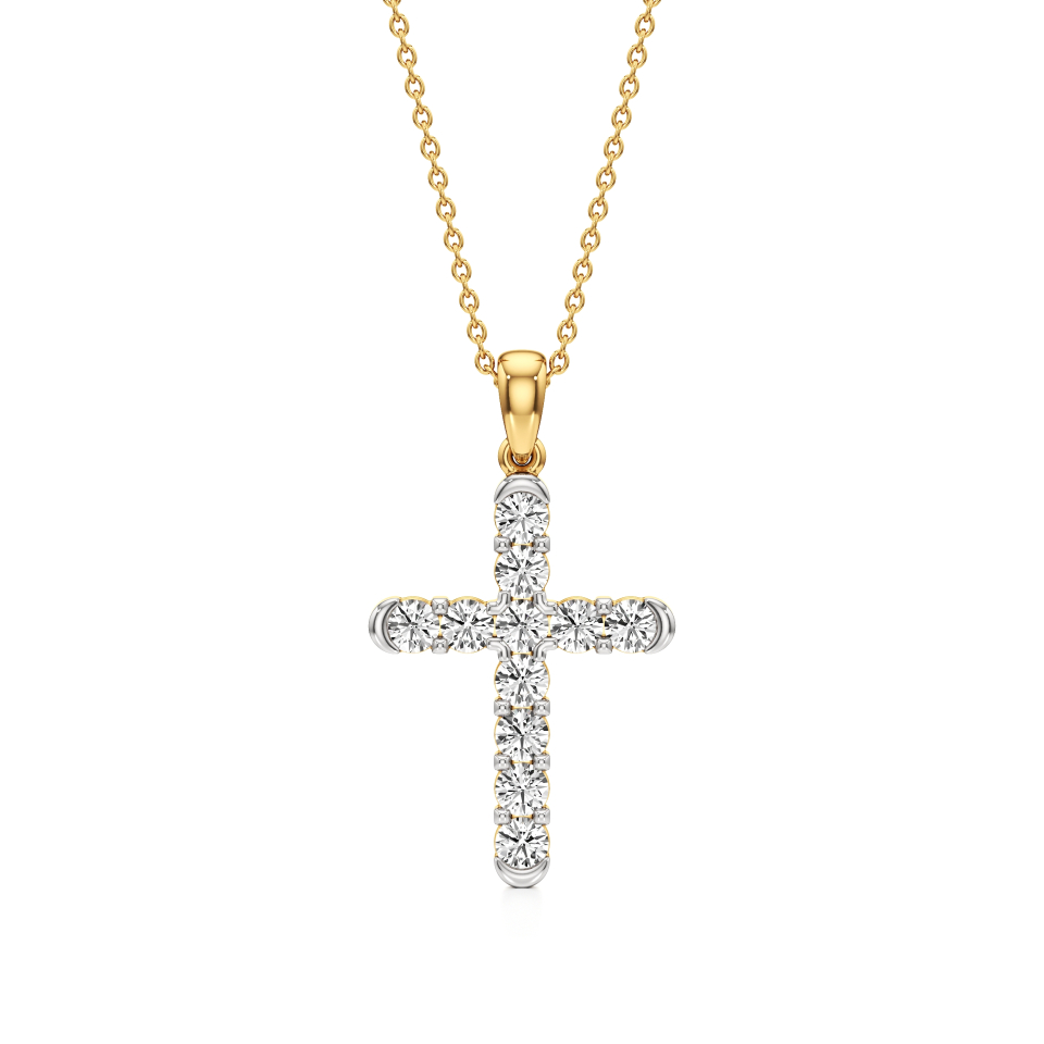 14k Yellow Gold Sacred Elegance Diamond Cross Pendant