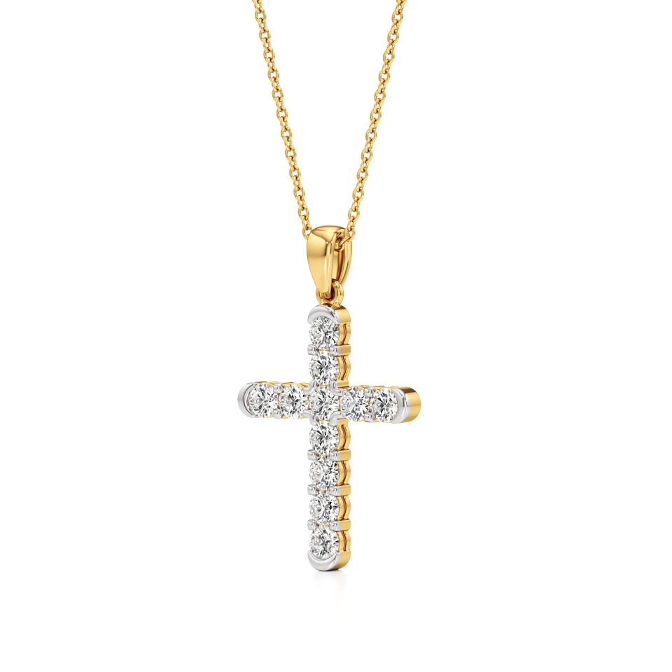 14k Yellow Gold Sacred Elegance Diamond Cross Pendant