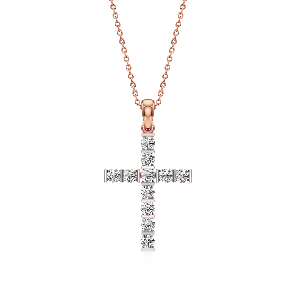 14k Rose Gold Luminous Faith Diamond Cross Pendant