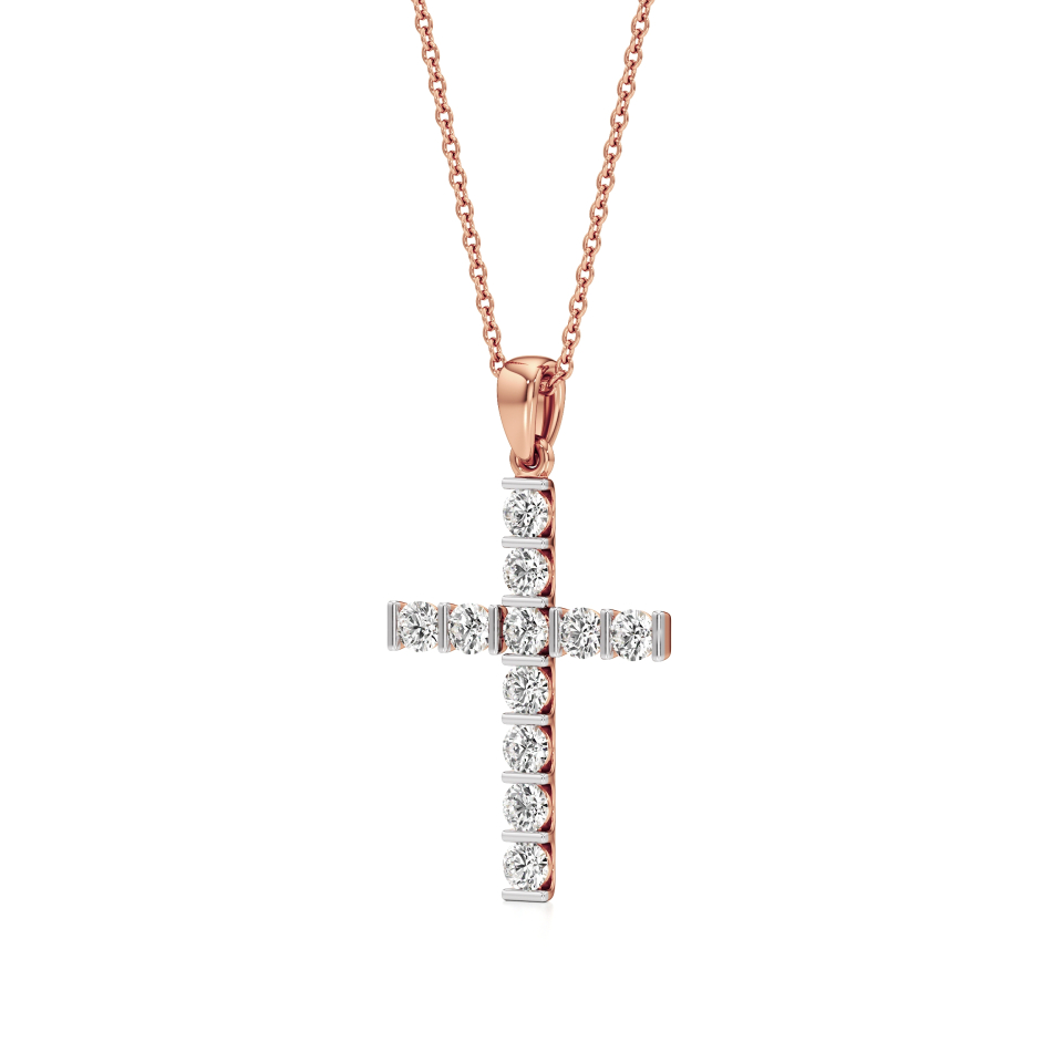 14k Rose Gold Luminous Faith Diamond Cross Pendant