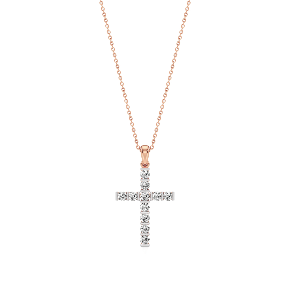 14k Rose Gold Luminous Faith Diamond Cross Pendant