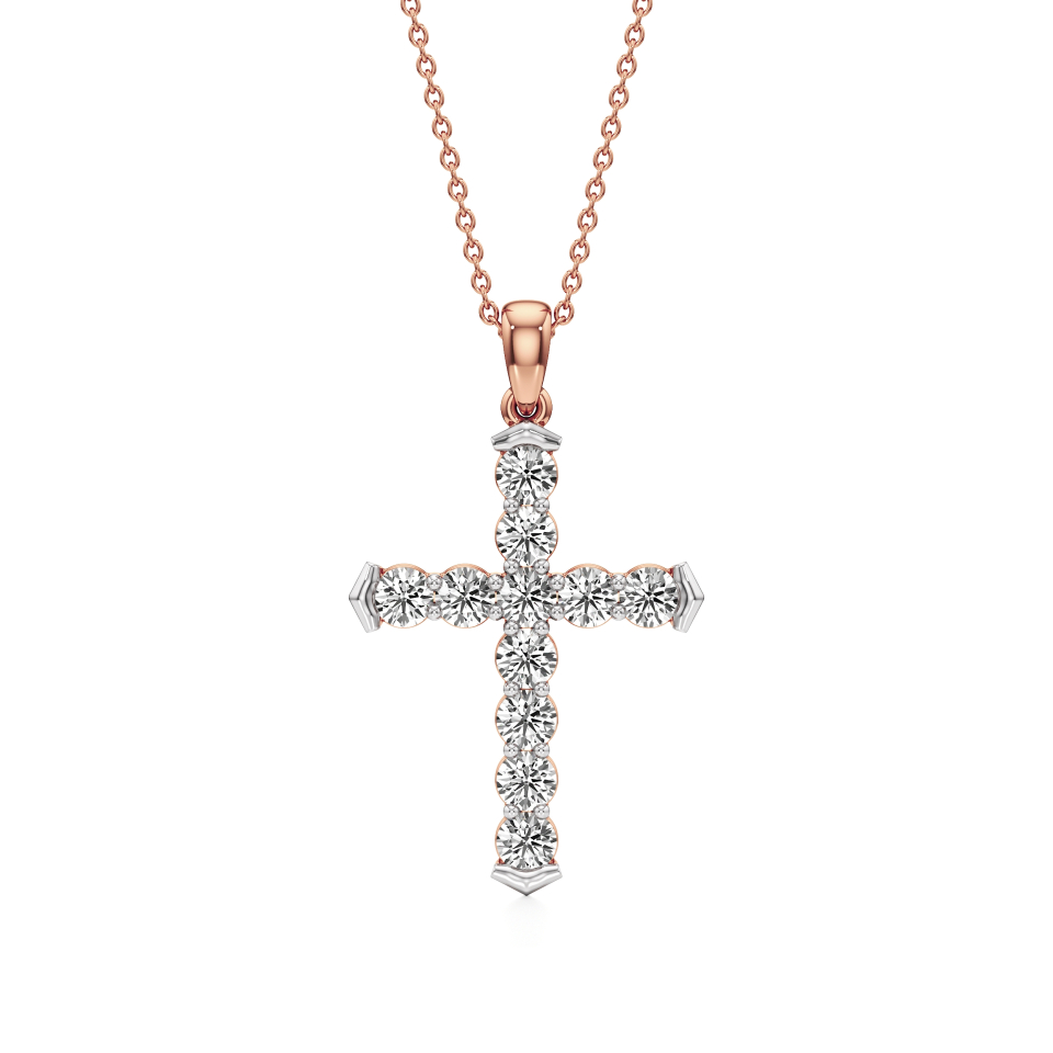14k Rose Gold Pure Serenity Diamond Cross Pendant