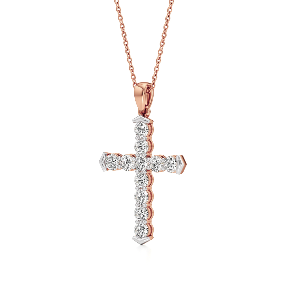 14k Rose Gold Pure Serenity Diamond Cross Pendant