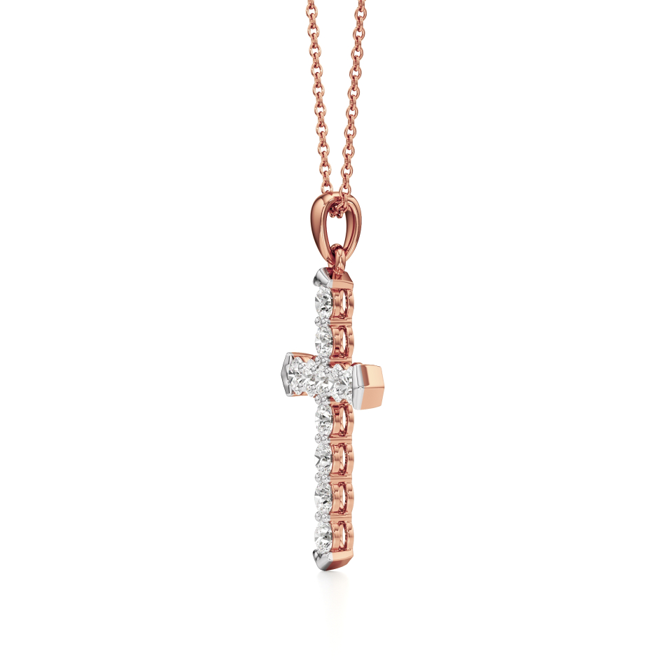 14k Rose Gold Pure Serenity Diamond Cross Pendant