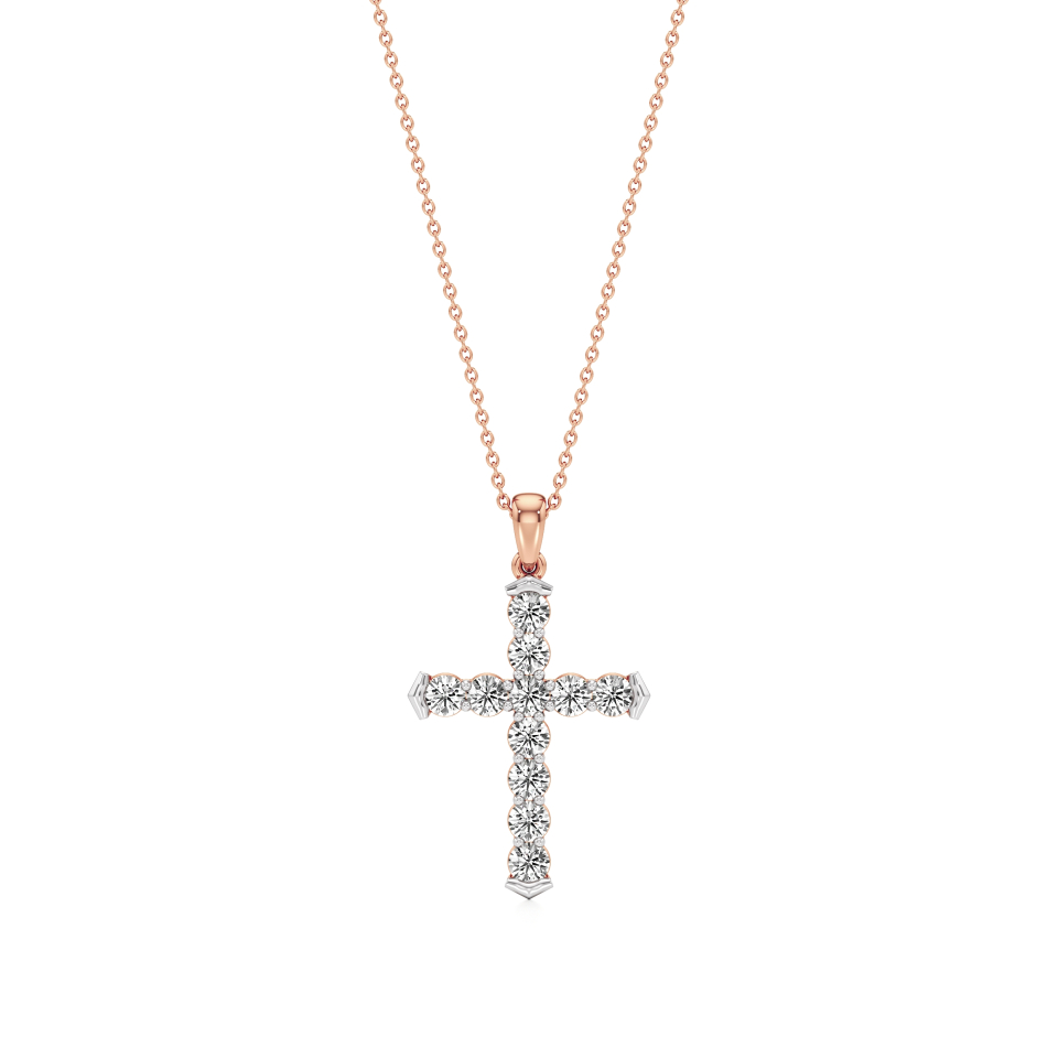 14k Rose Gold Pure Serenity Diamond Cross Pendant