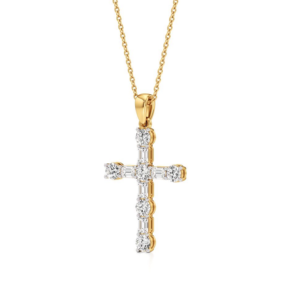 14k Yellow Gold Heavenly Grace Diamond Cross Pendant