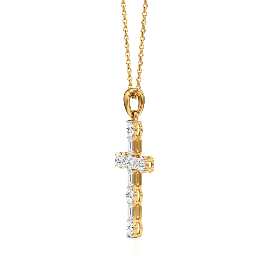 14k Yellow Gold Heavenly Grace Diamond Cross Pendant