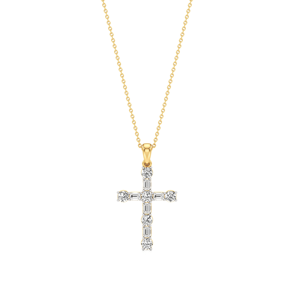 14k Yellow Gold Heavenly Grace Diamond Cross Pendant