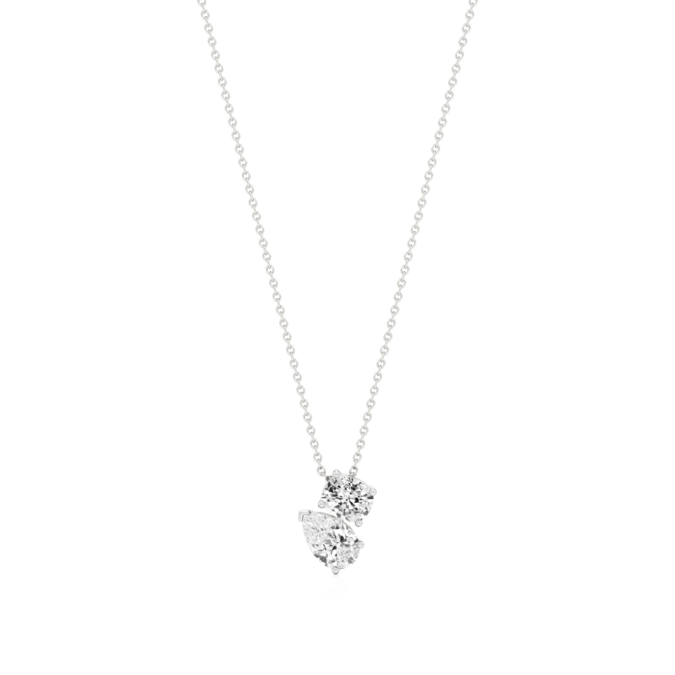 14k White Gold Cherished Moments Diamond Toi et Moi Pendant