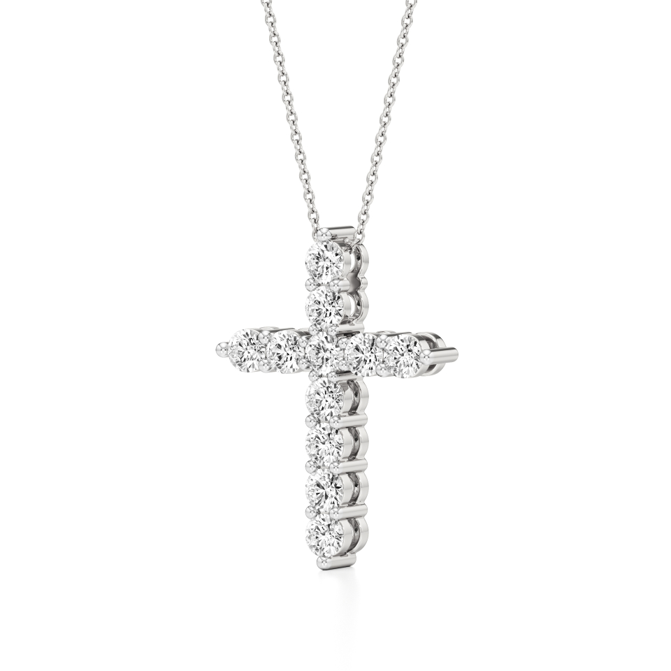 14k White Gold Timeless Faith Diamond Cross Pendant