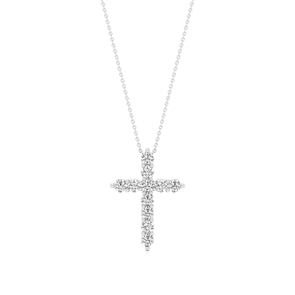 14k White Gold Timeless Faith Diamond Cross Pendant